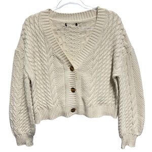 Zara  Aran Fisherman  Cable Knit Crop Sweater Cardigan Jacket